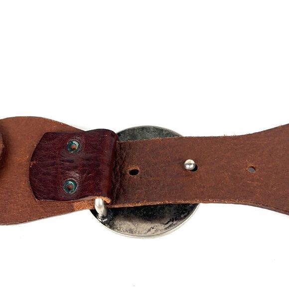 GARUGLIERI Italian Wide Leather Medallion Belt with Snowflake Buckle L